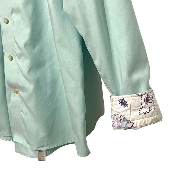 Eton of Sweden Mens Flip Cuff Button Front Dress Shirt XL Green Boho Groovy - Picture 4 of 9